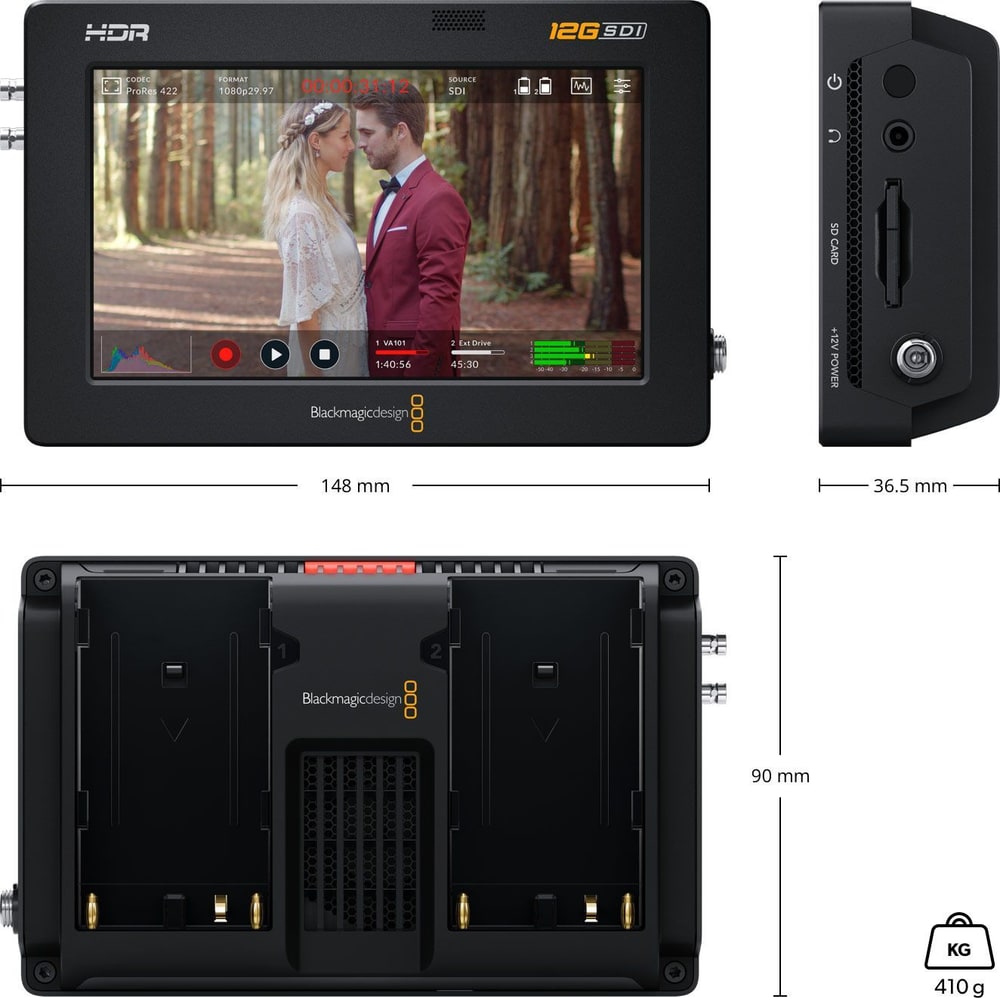 Video Assist 5″ 12G HDR – Rozmery a hmotnosť