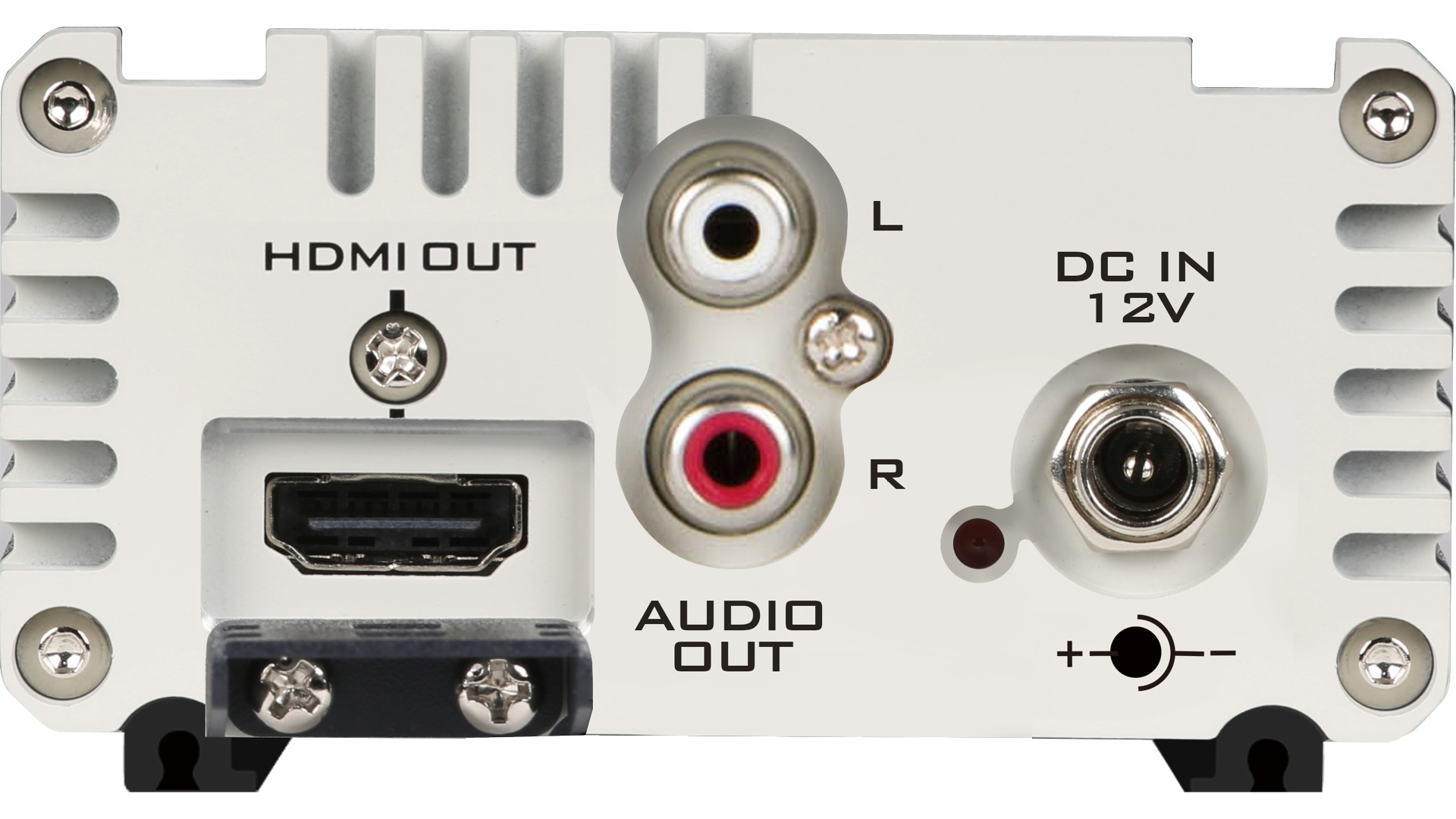 Konektory HDMI, stereo RCA audio a napájanie 12 V
