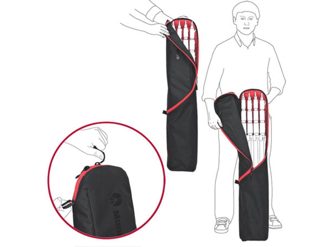 Otvorená taška Manfrotto MB LBAG90 so štyrmi kompaktnými stojanmi