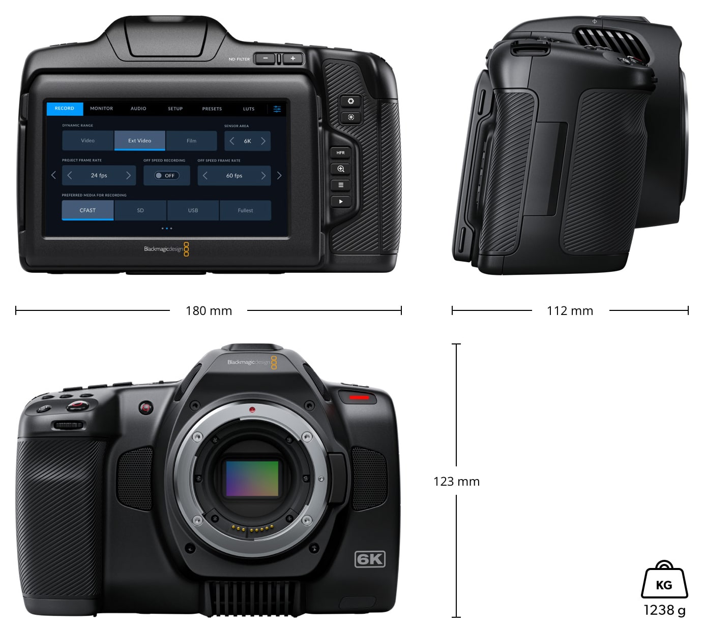 Blackmagic Pocket Cinema Camera 6K Pro – Rozmery a hmotnosť