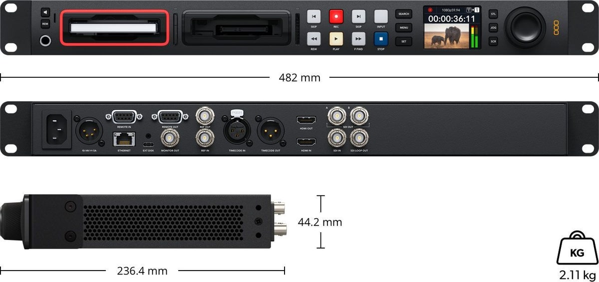 HyperDeck Studio HD Pro – Rozmery a hmotnosť