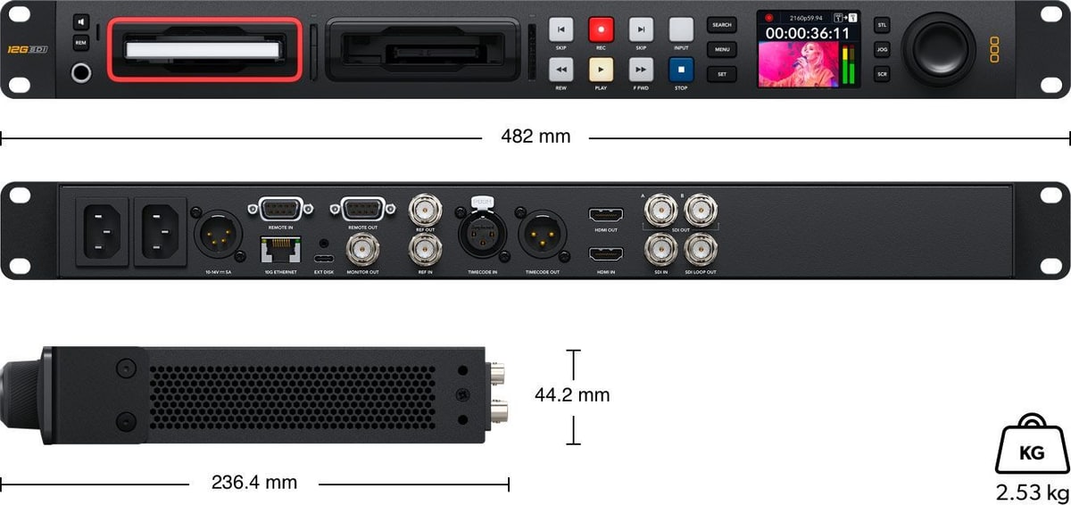 HyperDeck Studio 4K Pro – Rozmery a hmotnosť