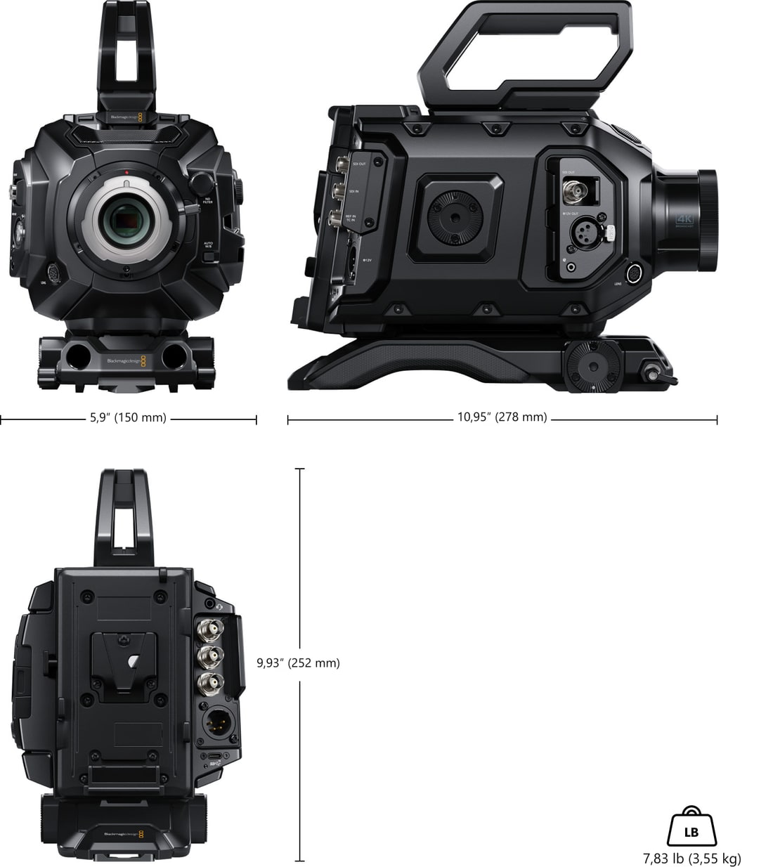 Blackmagic URSA Broadcast G2 – Rozmery a hmotnosť