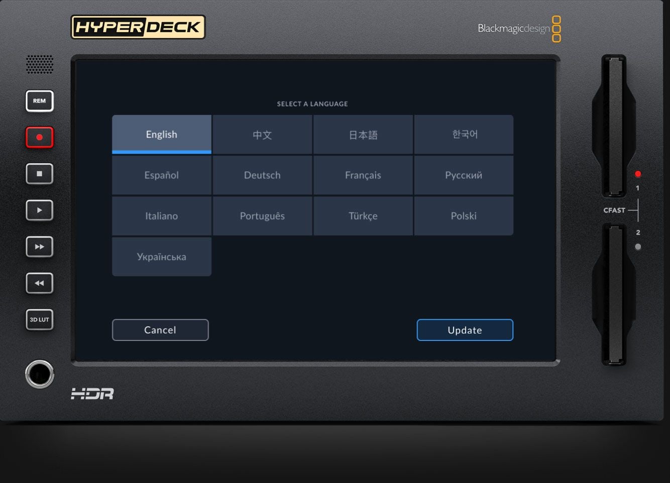 HyperDeck Extreme 4K HDR – Menu v 13 jazykoch