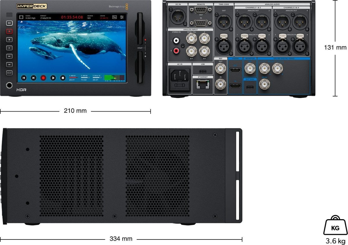 HyperDeck Extreme 4K HDR – Rozmery a hmotnosť
