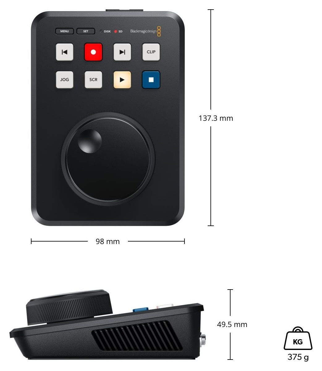HyperDeck Shuttle HD – Rozmery a hmotnosť
