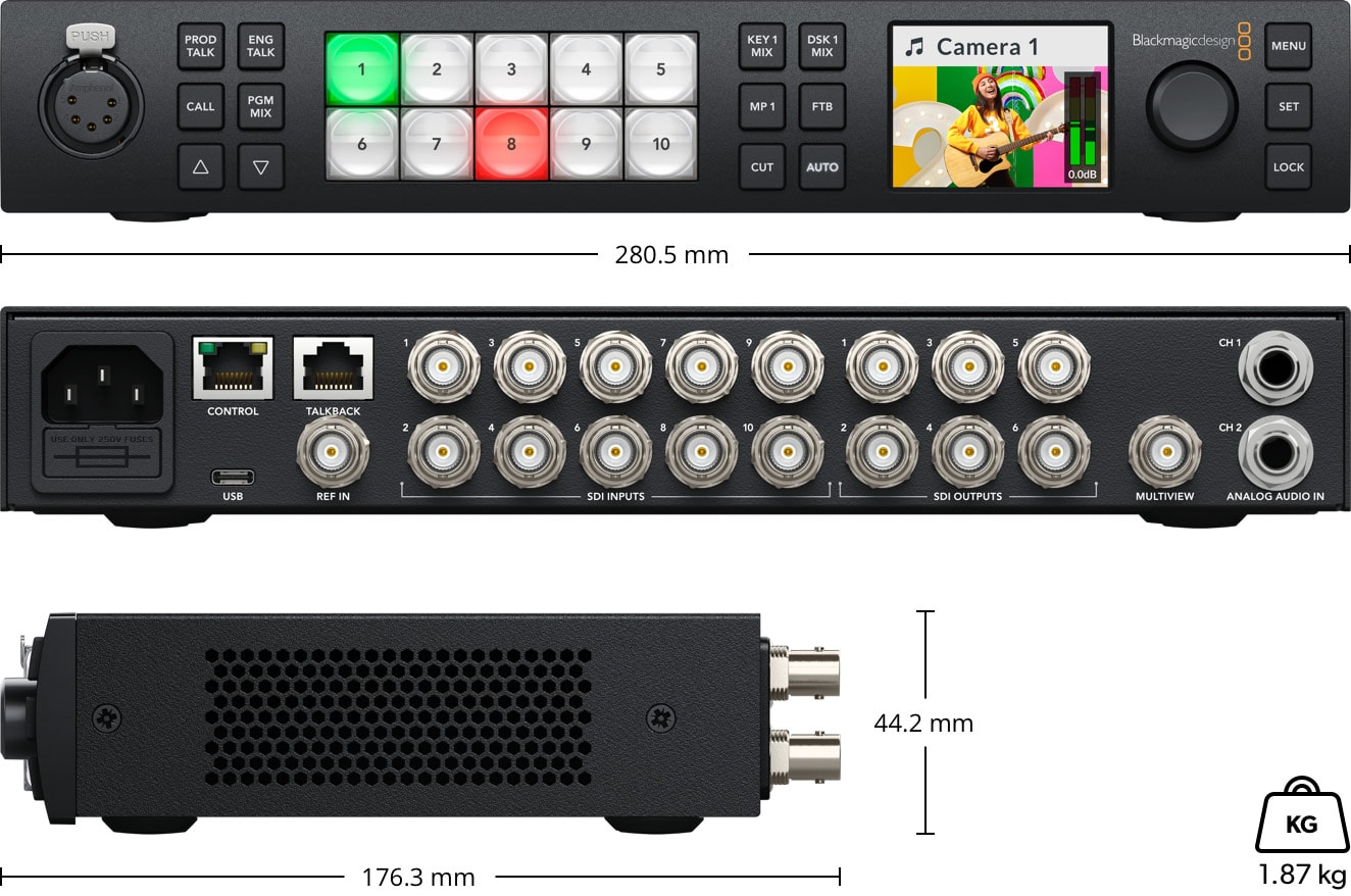 ATEM 1 M/E Constellation HD – Rozmery a hmotnosť