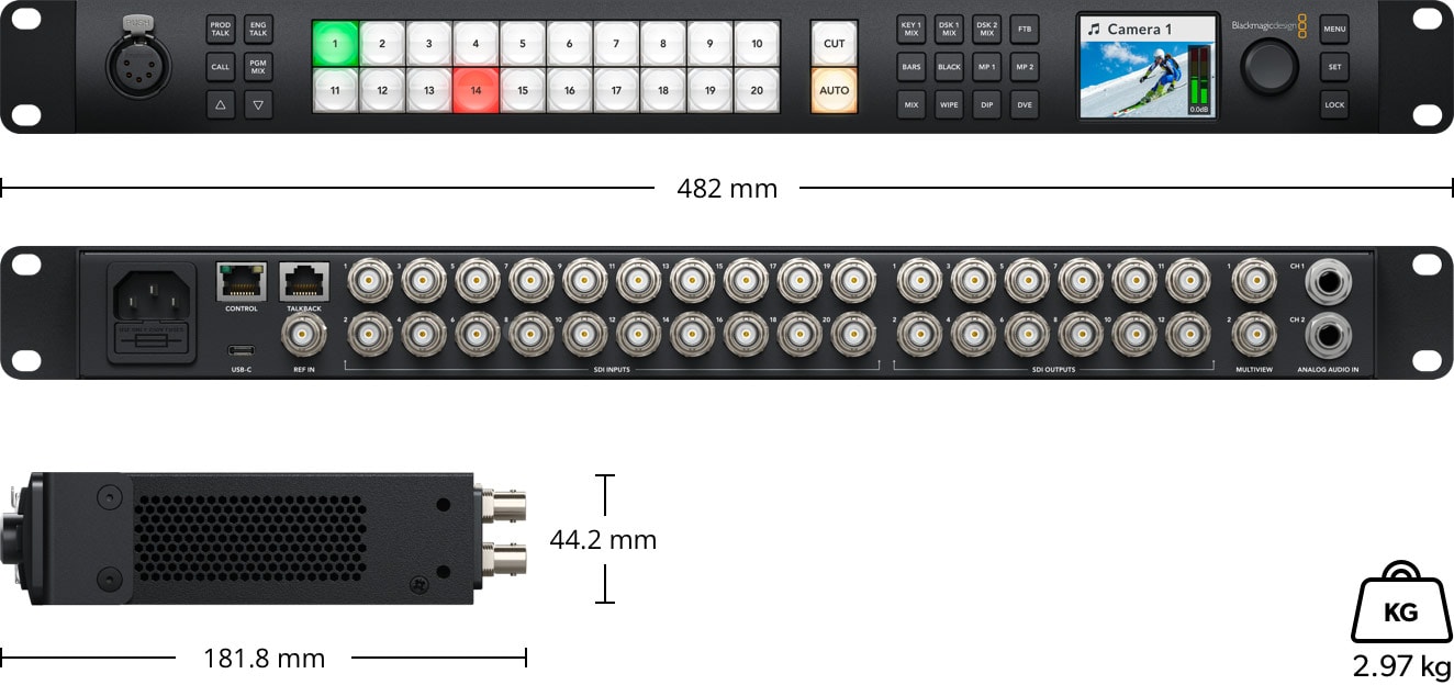 ATEM 2 M/E Constellation HD – Rozmery a hmotnosť
