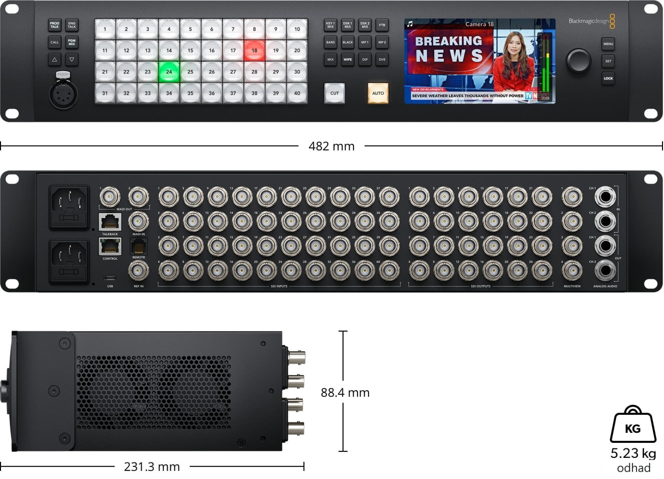 ATEM 4 M/E Constellation HD – Rozmery a hmotnosť