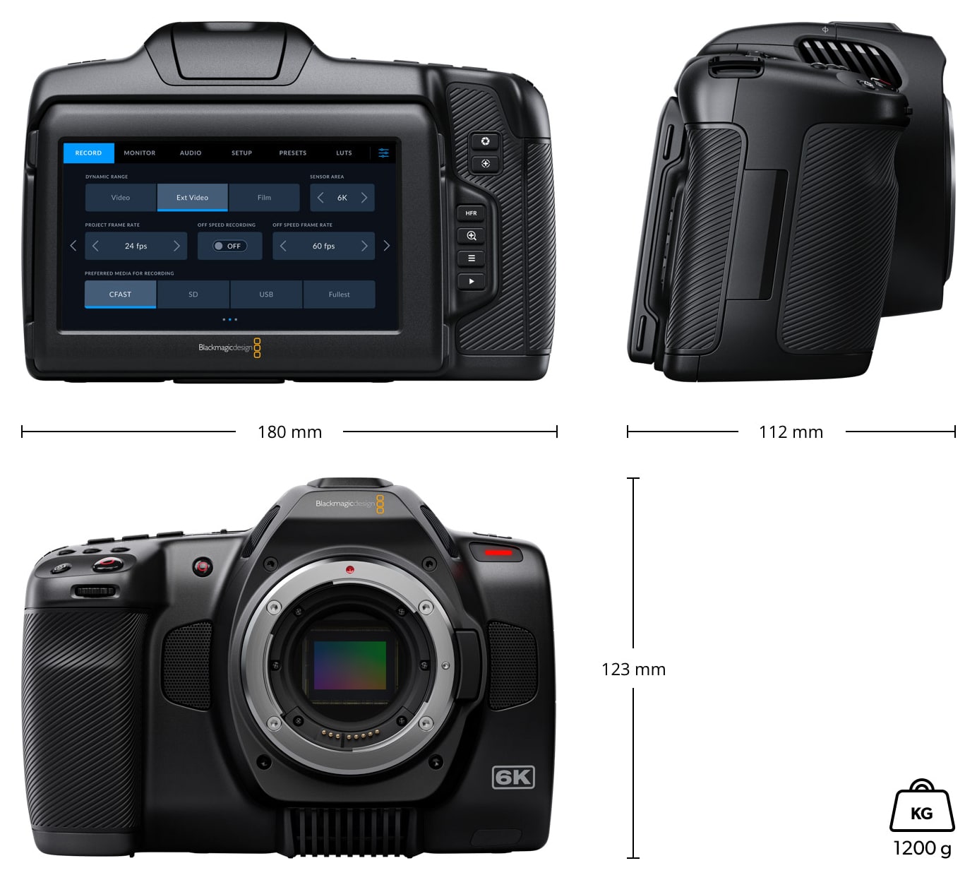 Blackmagic Pocket Cinema Camera 6K G2 – Rozmery a hmotnosť