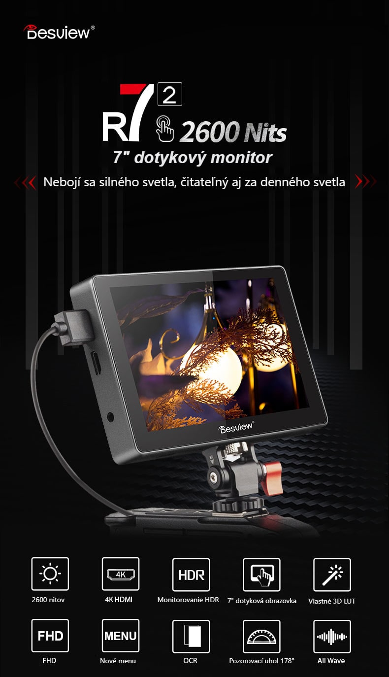 Desview R7II (R72) – 7" dotykový monitor na kameru s jasom 2600 nitov