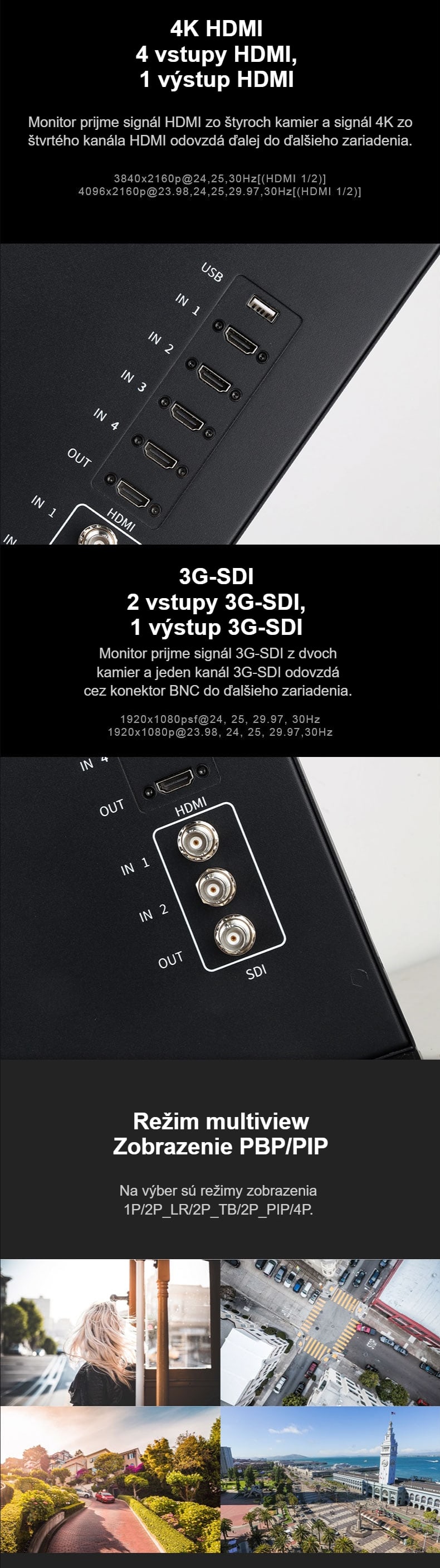 Štyri HDMI, dva 3G-SDI a multiview
