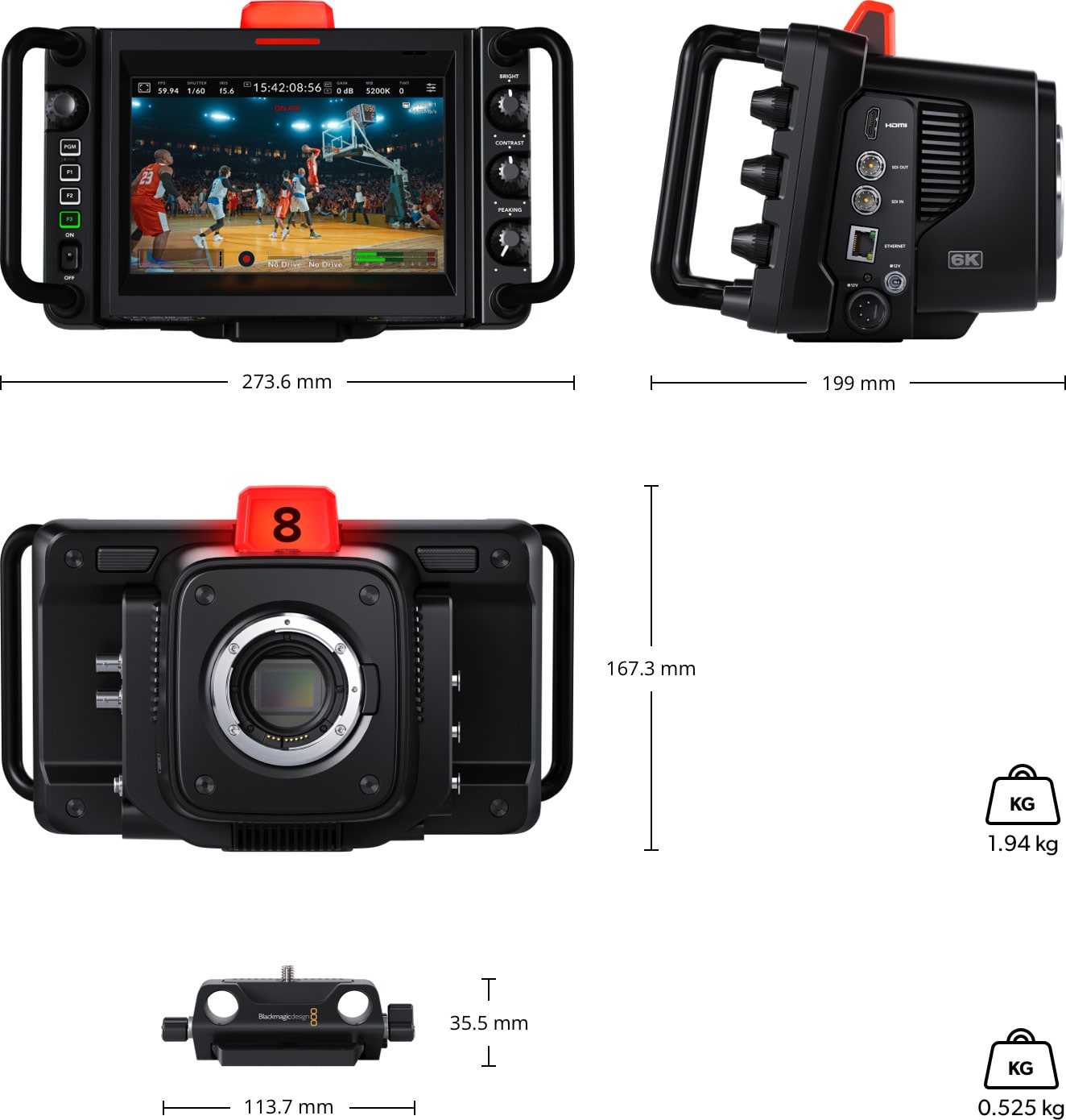 Blackmagic Design Studio Camera 6K Pro – Rozmery a hmotnosť