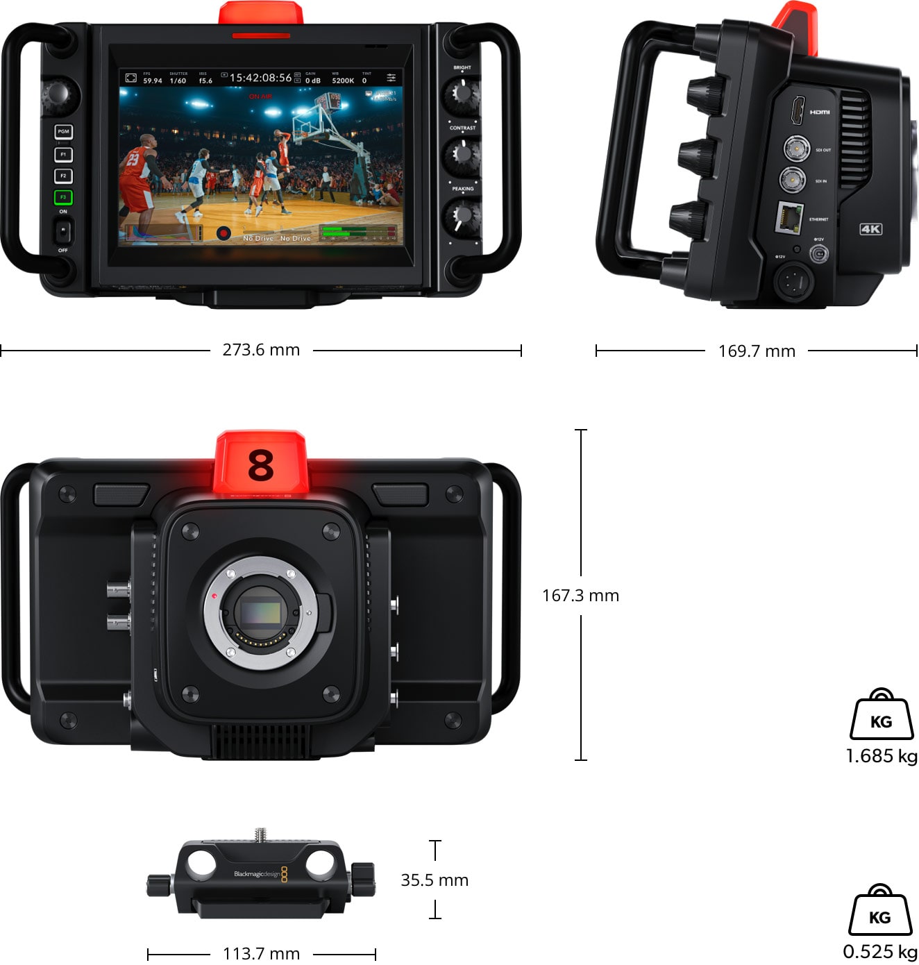 Blackmagic Design Studio Camera 4K Pro G2 – Rozmery a hmotnosť