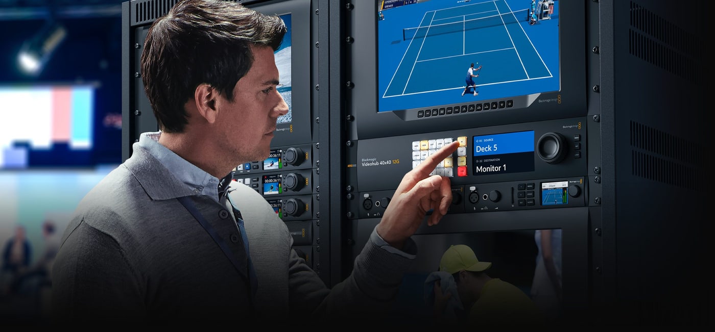 Blackmagic Videohub 40x40 12G – Živý obraz na LCD pred prepnutím