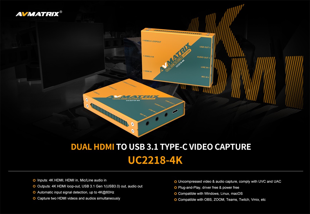 AVMATRIX UC2218-4K duálny HDMI capture