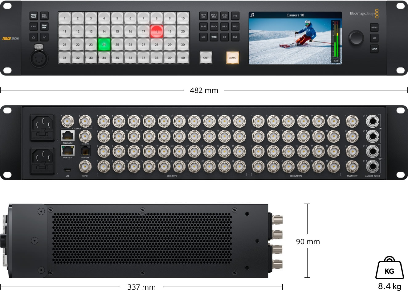 ATEM 4 M/E Constellation 4K – Rozmery a hmotnosť