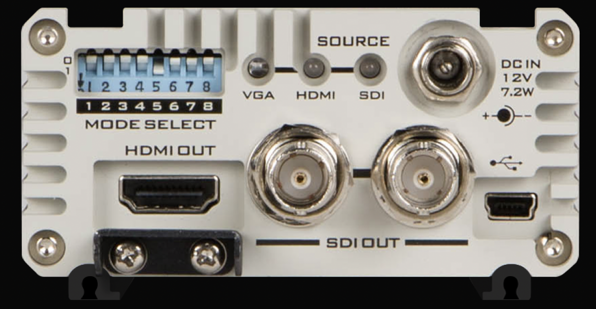 Detail výstupov HDMI a SDI a ovládacích prvkov