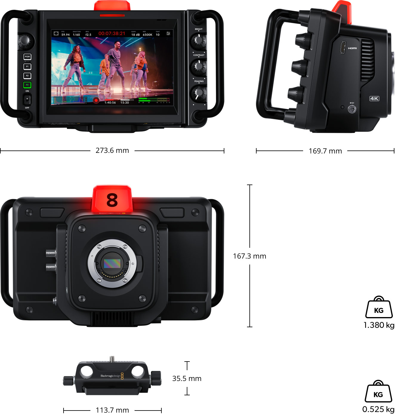 Rozmery Blackmagic Studio Camera 4K Plus G2