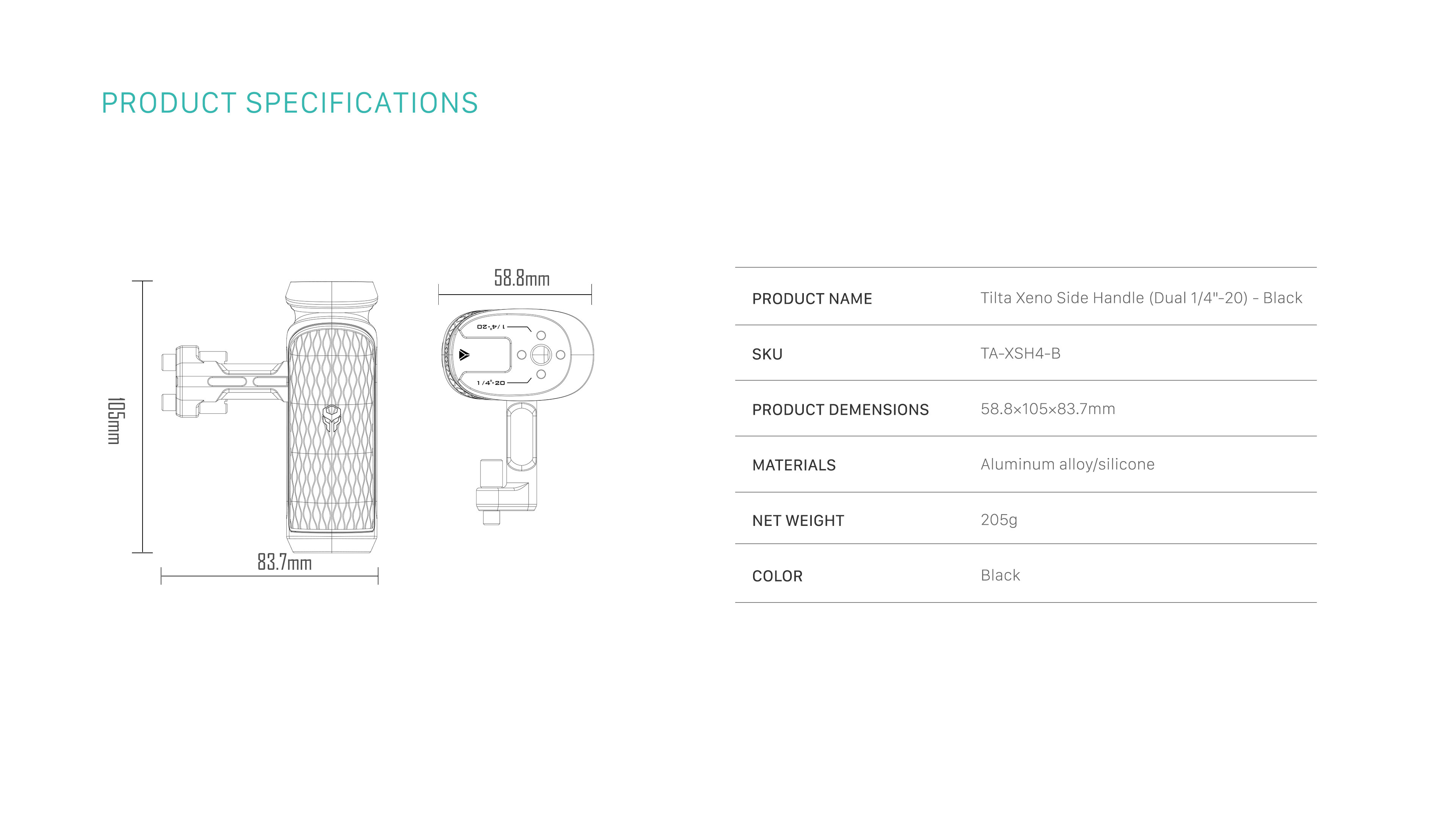 Tilta Xeno Side Handle (Dual 1/4"-20) Tilta Xeno Side Handle (Dual 1/4"-20)