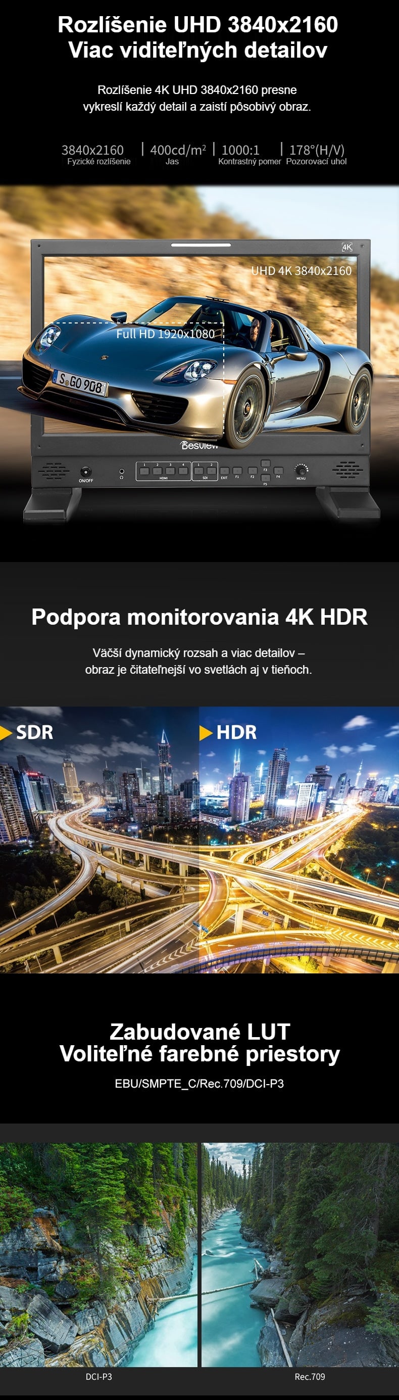 Rozlíšenie 4K UHD, HDR a zabudované LUT