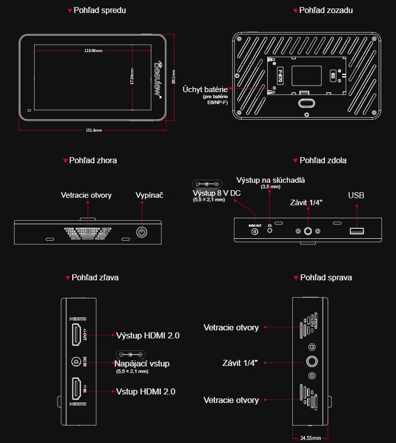 Rozmerový výkres Desview R6II