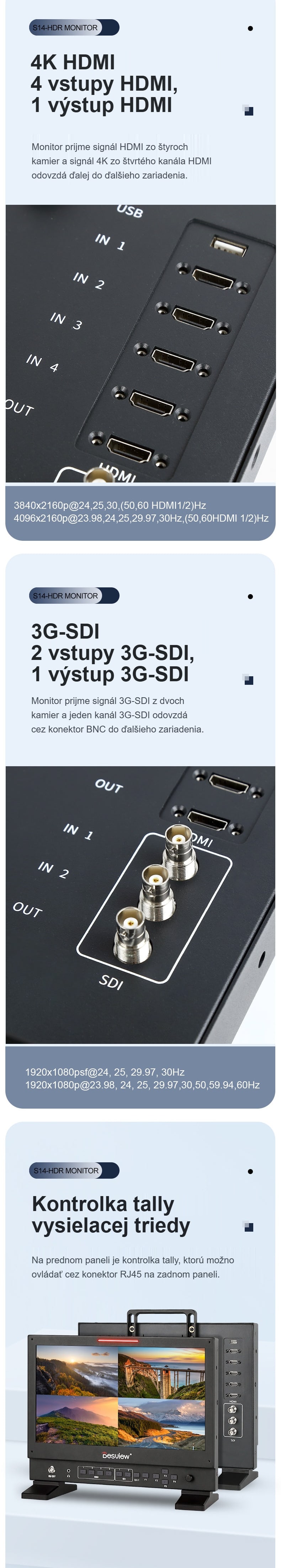 Štyri HDMI, dva 3G-SDI a kontrolka tally
