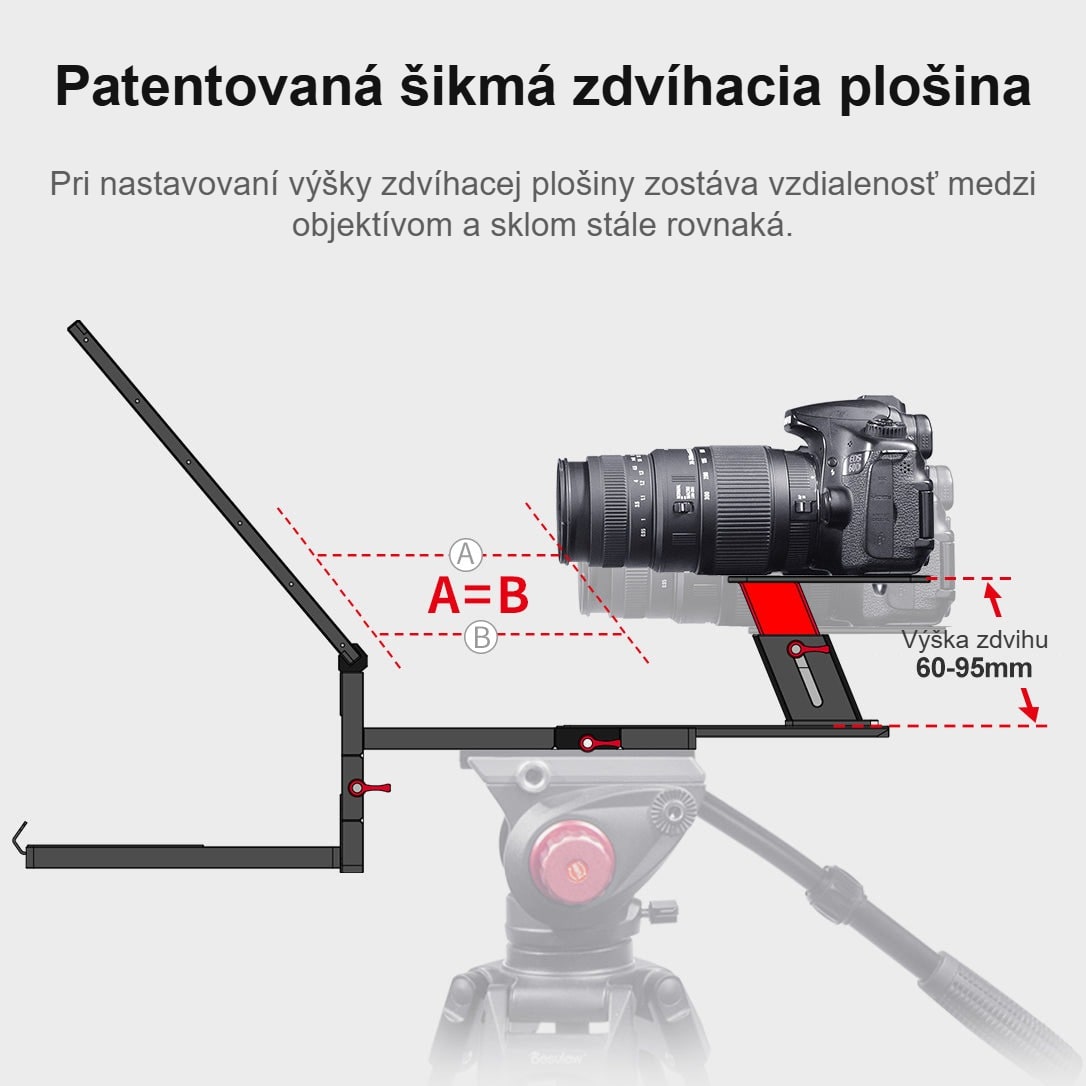 Patentovaná šikmá zdvíhacia plošina kamery
