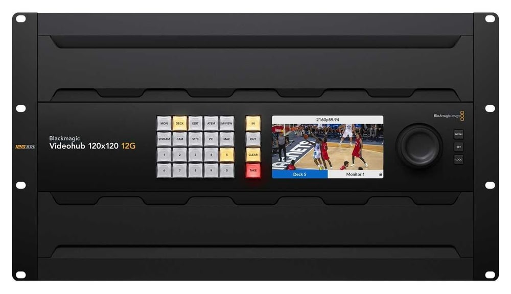 Blackmagic Videohub 120x120 12G – Živý obraz na LCD pred prepnutím