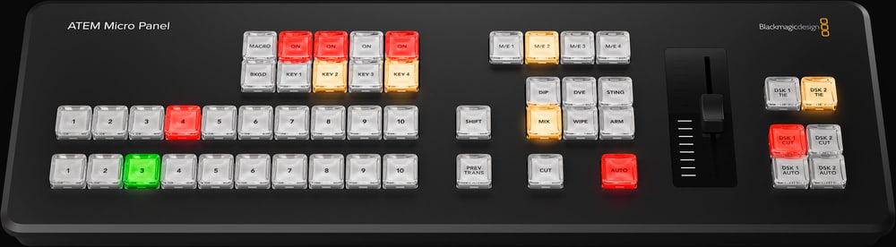 ATEM Micro Panel – Kľúčovače, makrá a voľba M/E