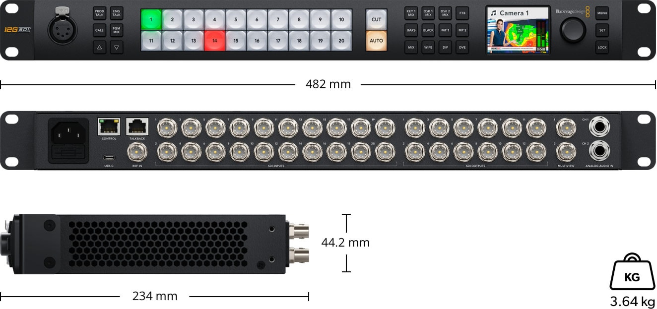 ATEM 2 M/E Constellation 4K – Rozmery a hmotnosť