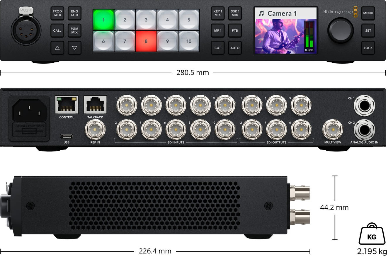 ATEM 1 M/E Constellation 4K – Rozmery a hmotnosť