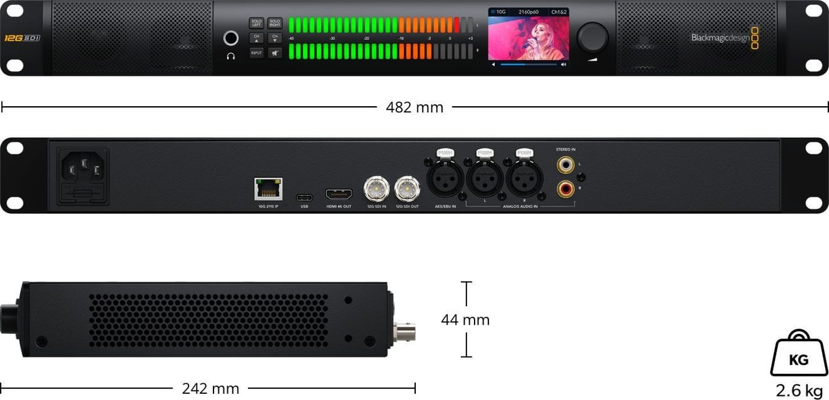 Blackmagic Audio Monitor 12G G3 – Rozmery a hmotnosť