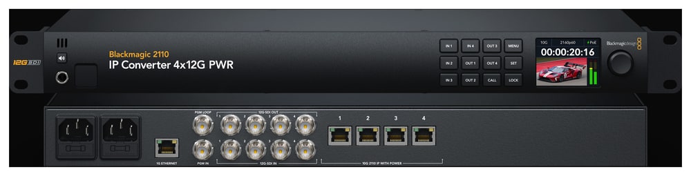 Blackmagic 2110 IP Converter 4x12G PWR – Programový vstup a 16 kanálov zvuku