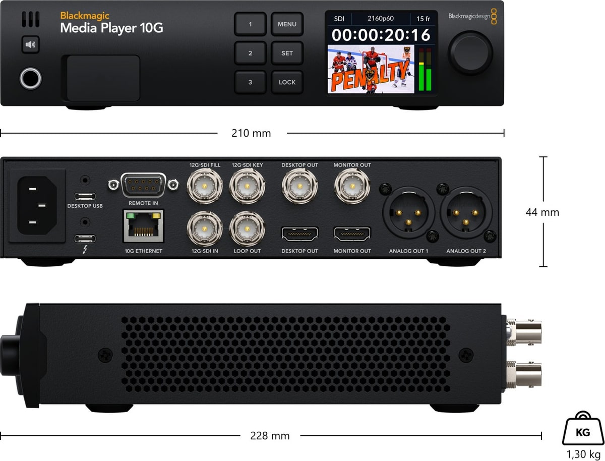 Blackmagic Design Media Player 10G – Rozmery a hmotnosť