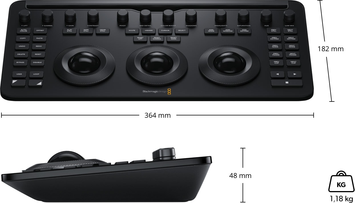 DaVinci Resolve Micro Color Panel – Rozmery a hmotnosť
