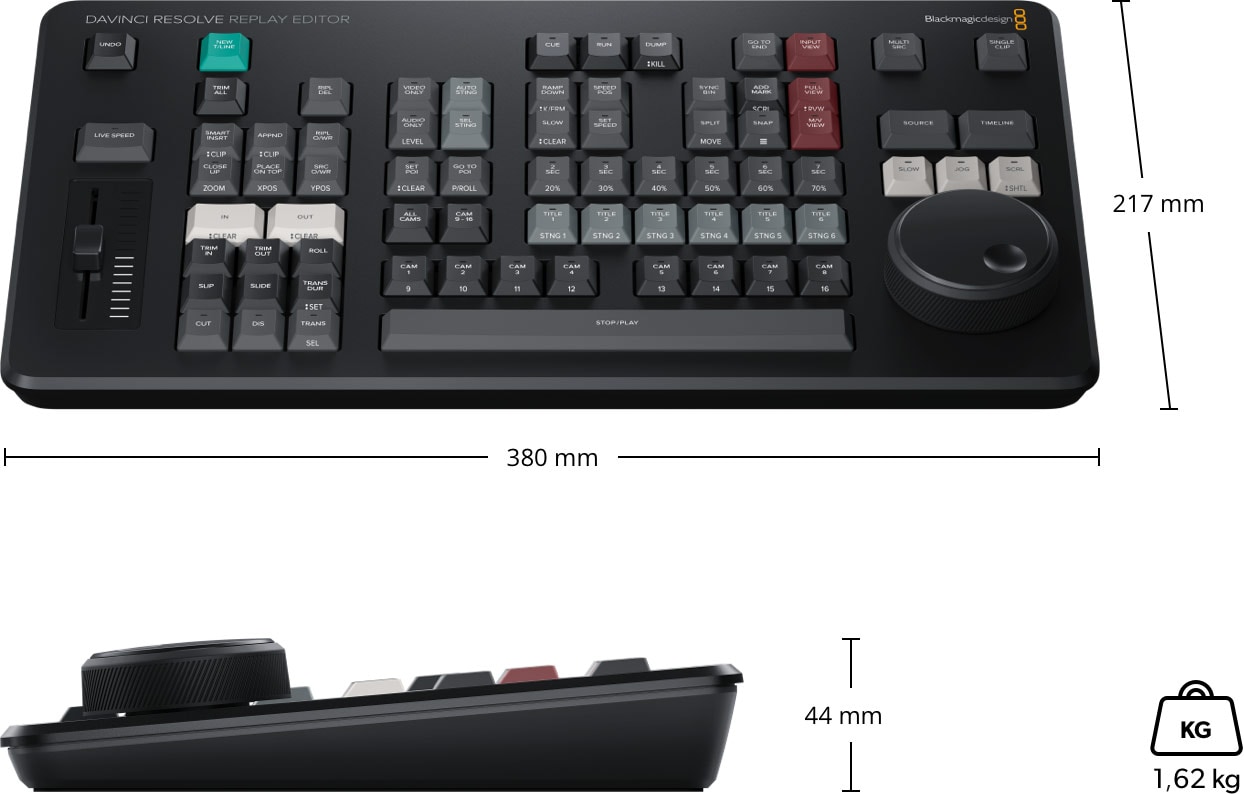DaVinci Resolve Replay Editor – Rozmery a hmotnosť