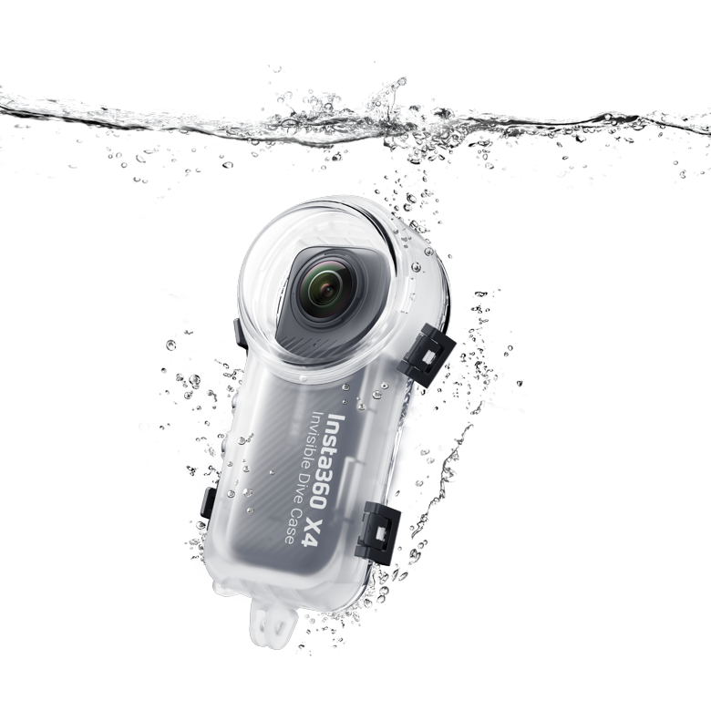 Puzdro Insta360 X4 pri kontakte s vodou, oficiálna produktová fotografia