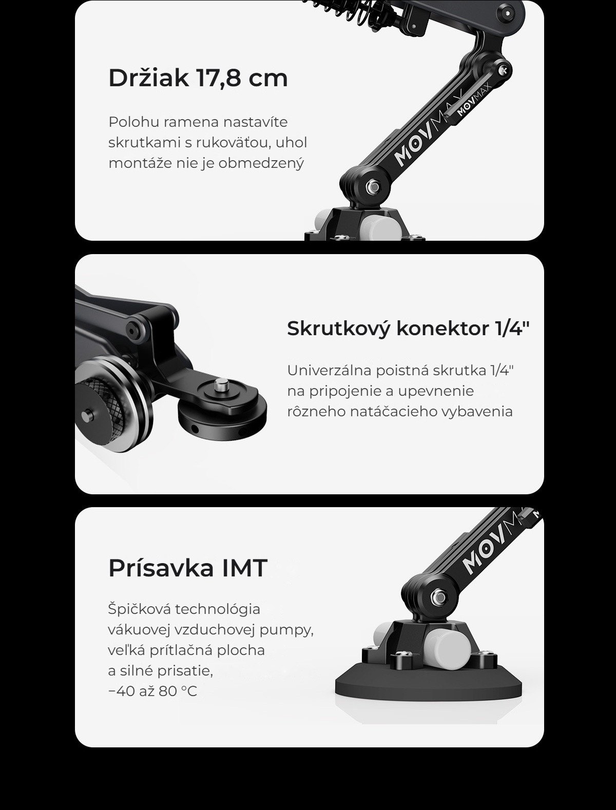 Držiak, konektor a prísavka