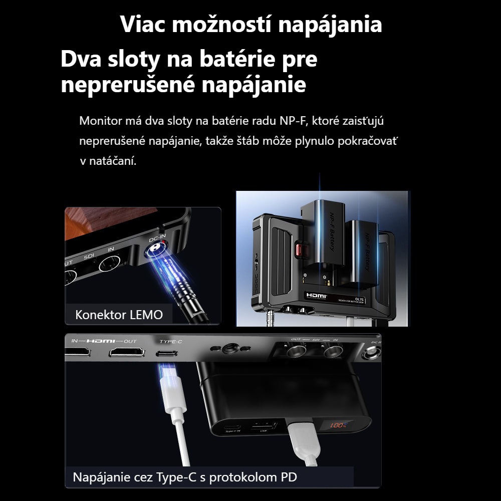 Desview OL7S – Napájanie z NP-F, LEMO aj USB-C