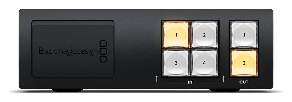 Blackmagic Videohub Mini 4x2 12G – Čelný panel a pohotové zásahy