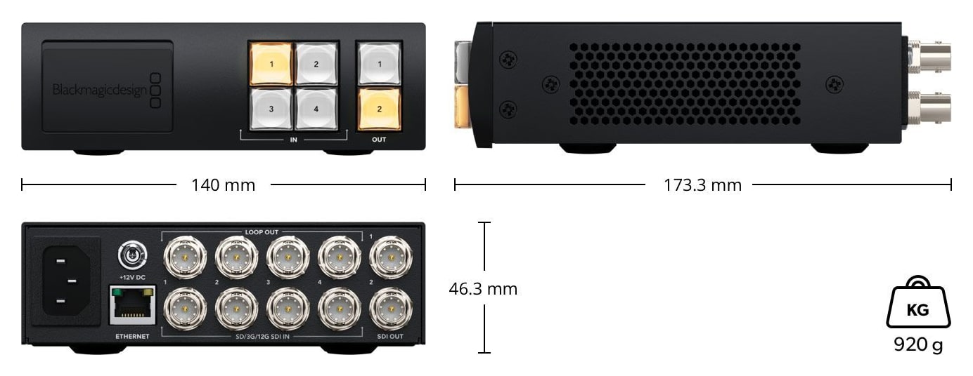 Blackmagic Videohub Mini 4x2 12G – Rozmery a hmotnosť