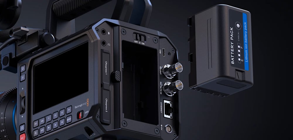 Blackmagic PYXIS 12K PL – Batérie BP-U a uzamykateľný DC vstup