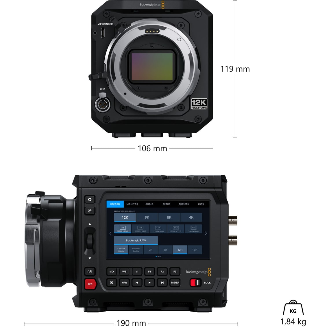 Blackmagic PYXIS 12K PL – Rozmery a hmotnosť