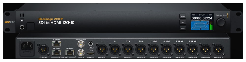 Blackmagic 2110 IP SDI to HDMI 12G-10 – Desať výstupov pre priestorový zvuk
