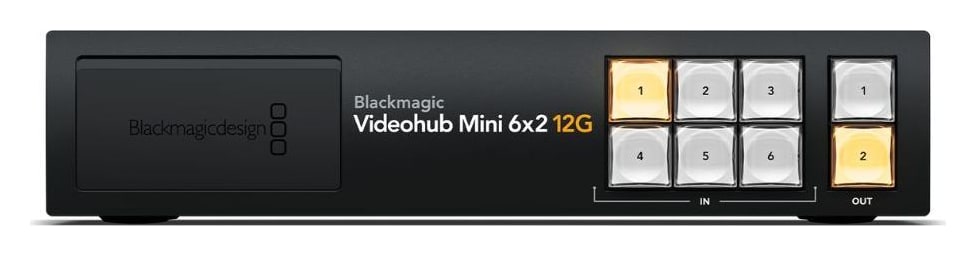 Blackmagic Videohub Mini 6x2 12G – Čelný panel a pohotové zásahy