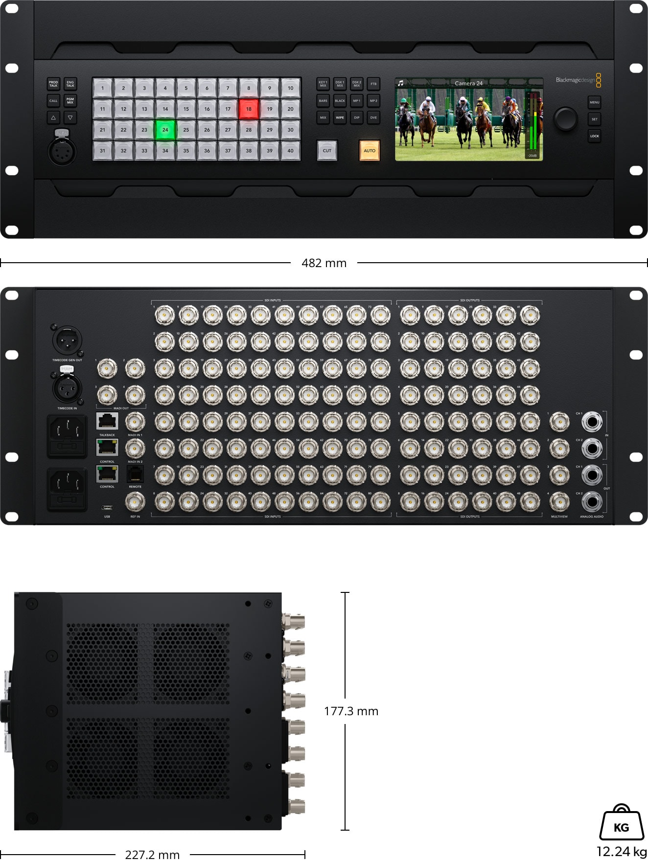 ATEM 4 M/E Constellation 4K Plus – Rozmery a hmotnosť