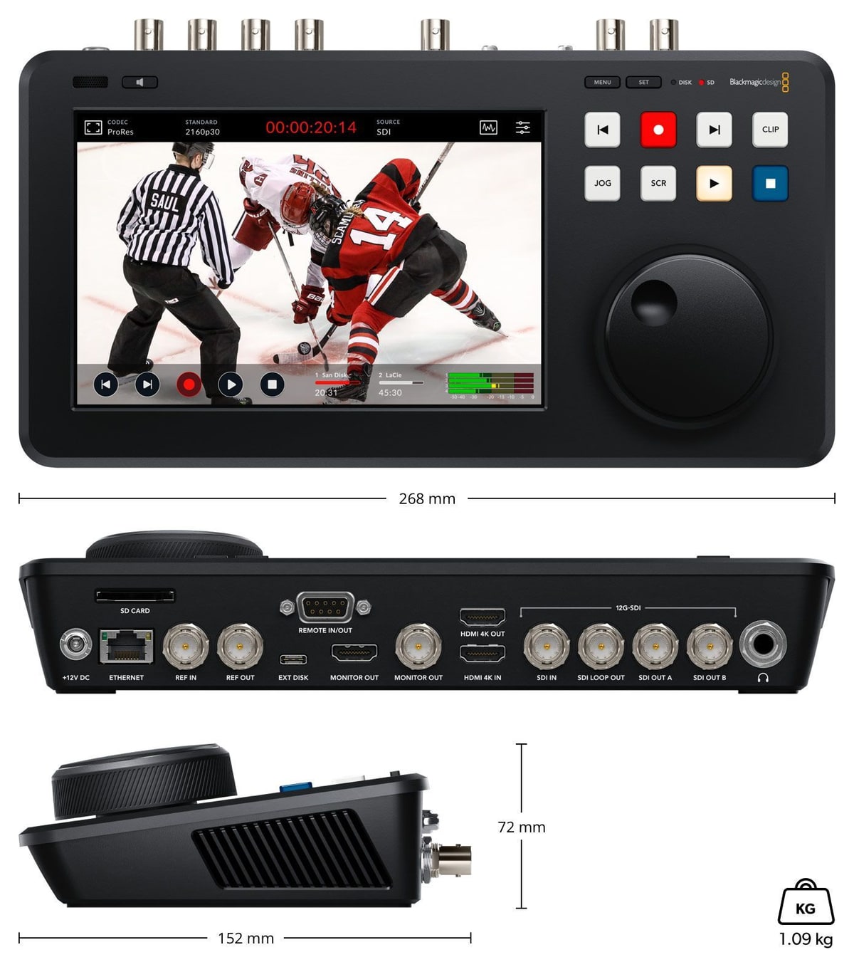 HyperDeck Shuttle 4K Pro 2TB – Rozmery a hmotnosť