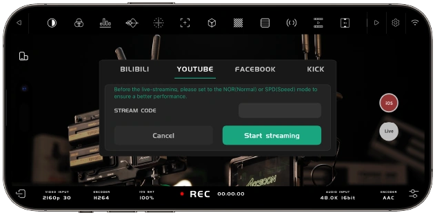 Náhľad a streamovanie v aplikácii Accsoon SEE · Accsoon CineView 2 SDI