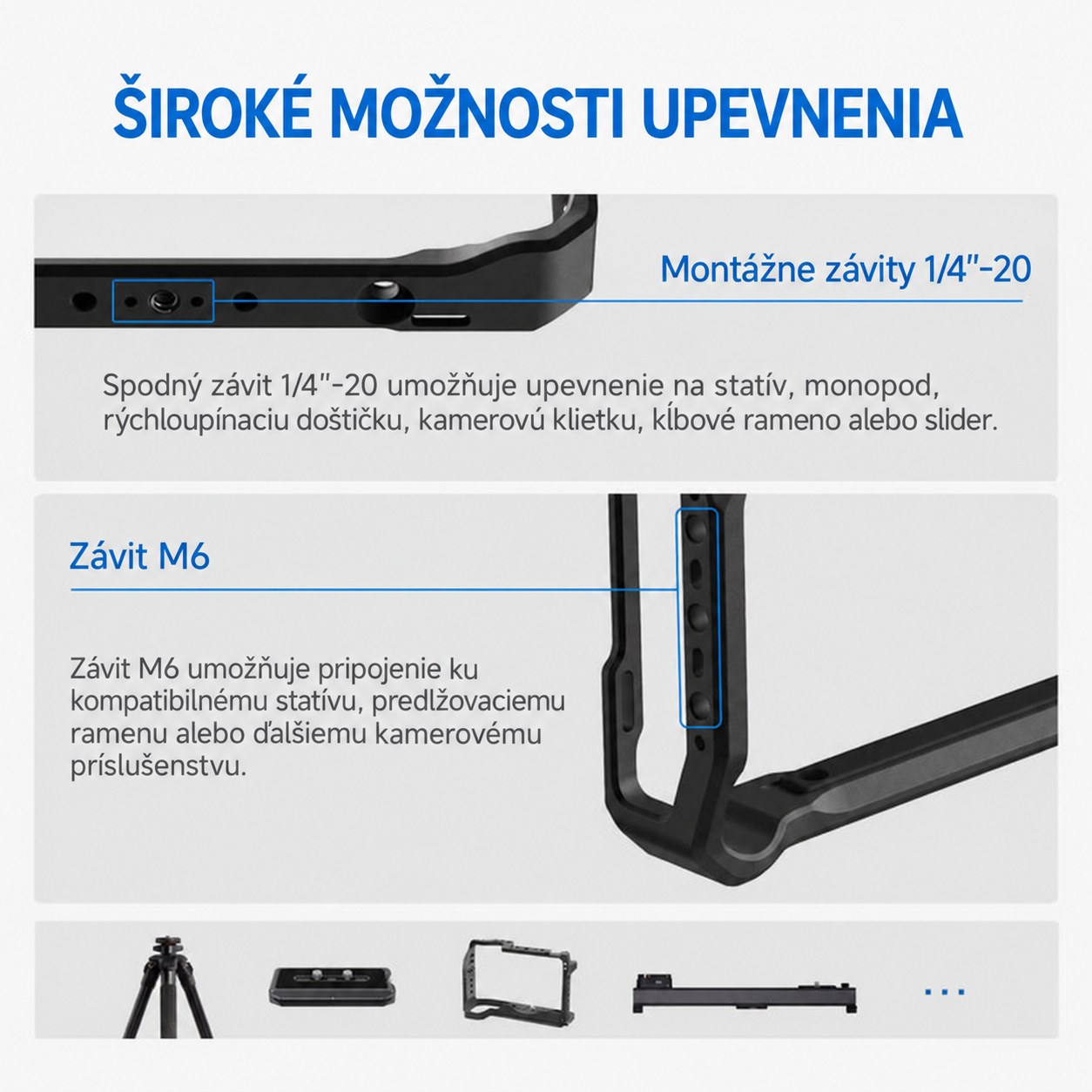 Montážna schéma 1/4″-20 a M6